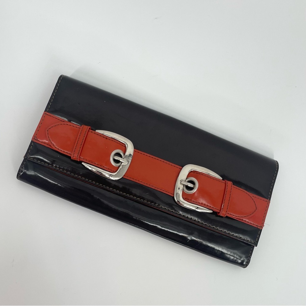 80s Candies Patent Leather Brown & Orange Mod Clutch Handbag - Picture 3 of 13